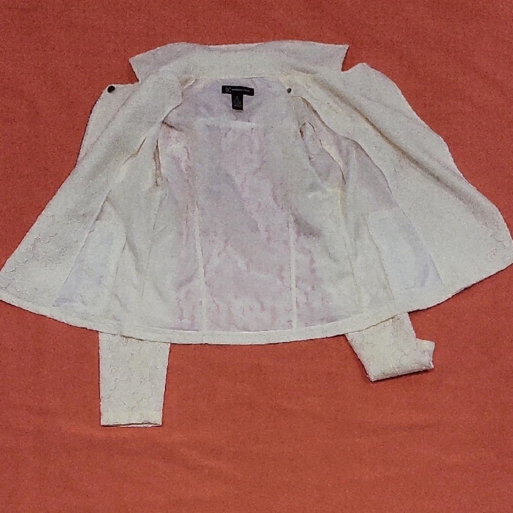 INC International Concepts Cream Lace Leather Jacket - Picture 4 of 6